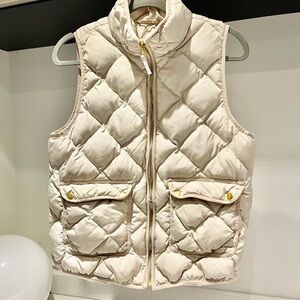 WOOLRICH Womens Down quilted Puffer Vest Cream Zip gold snaps sz Medium
